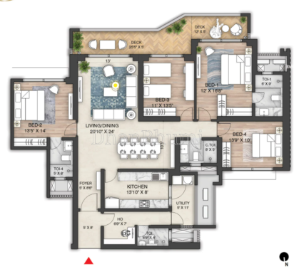 4BHK ,Prestige Oakwood | Dhanbhumi